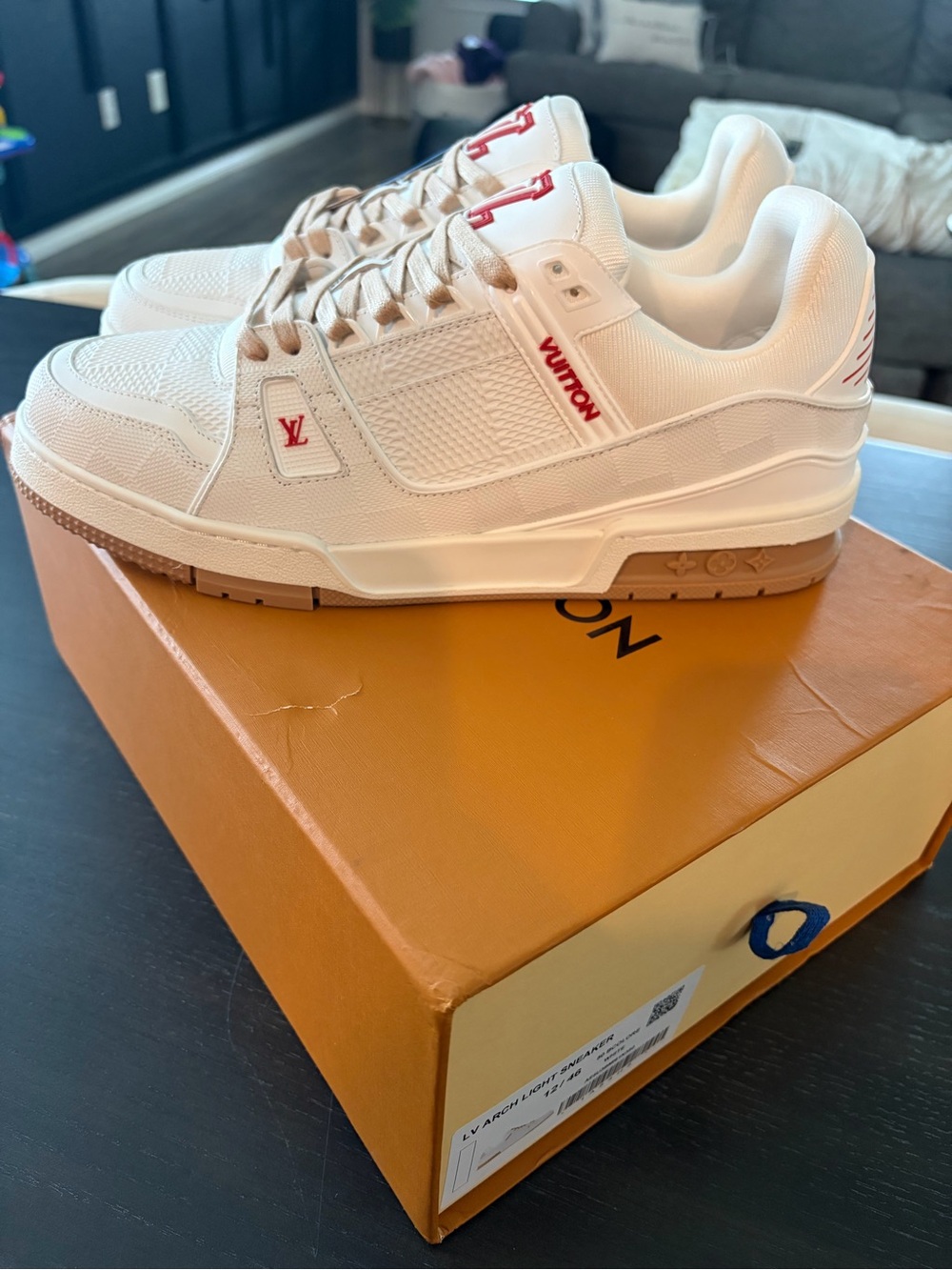 Mens Louis Vuitton White & Red Sneakers